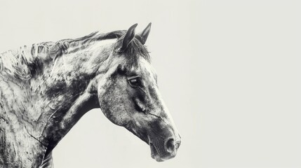 A striking black and white portrait of a majestic horse. Perfect for equestrian and nature themes