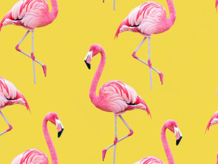 Obraz premium Beautiful flamingo on a yellow background