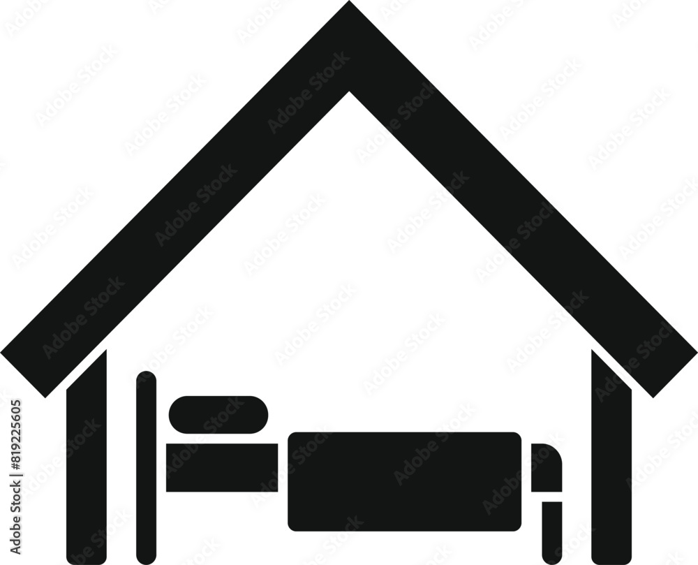 Sticker vector icon featuring a simplified house silhouette with basic furniture outline, representing home 