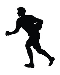 Black silhouette of a professional volleyball player in profile running with a ball in one hand