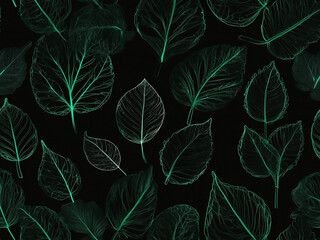 Fototapeta premium Green color wire frame of leaves, black background