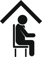 Stay at home icon, a simple vector illustration of a person sitting indoors for selfisolation and quarantine safety during the covid19 coronavirus pandemic. Solitary containment policy