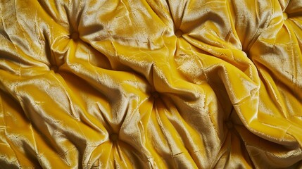 Golden Elegance: Luxurious Draped Velvet Fabric in Vibrant Yellow. Generative AI