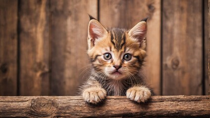 Cute red kitten on a grey background. That funny photo of a kitten.