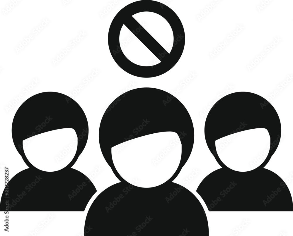Poster black and white vector icon of a prohibition sign for group gatherings. symbolizing the restriction 