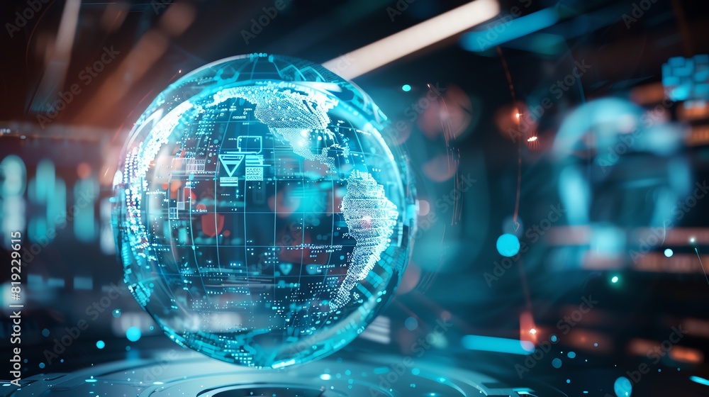 Poster futuristic digital globe with holographic elements representing global technology and data connectiv