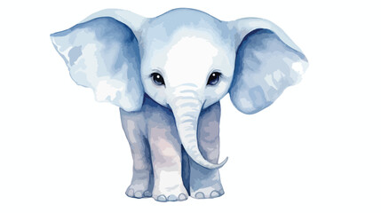 Watercolor Blue Baby Elephant Flat vector isolated on
