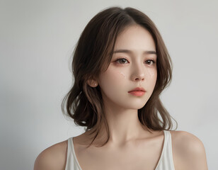 Naklejka premium Young Woman, Sad Expression, Portrait of a Young Woman 