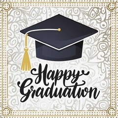 Happy Graduation Day Card - Marketing Post for Graduation - Students Finishing College Succesfully - Greetings Card for University Students Congratulations - University Hat and Festivity