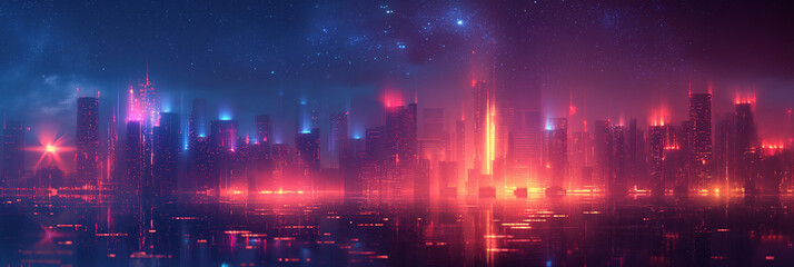 Fototapeta premium A cityscape with a lot of lights and buildings