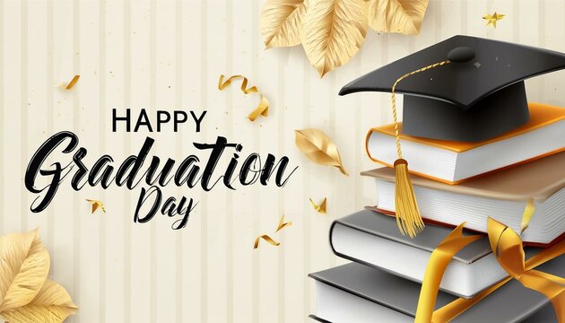 Happy Graduation Day Card - Marketing Post for Graduation - Students Finishing College Succesfully - Greetings Card for University Students Congratulations - University Hat and Festivity
