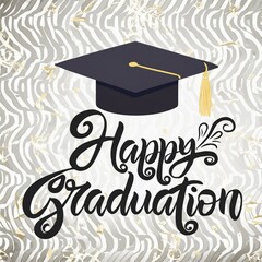 Happy Graduation Day Card - Marketing Post for Graduation - Students Finishing College Succesfully - Greetings Card for University Students Congratulations - University Hat and Festivity