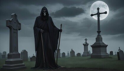 The grim reaper looming over a grave a silent sen upscaled_3
