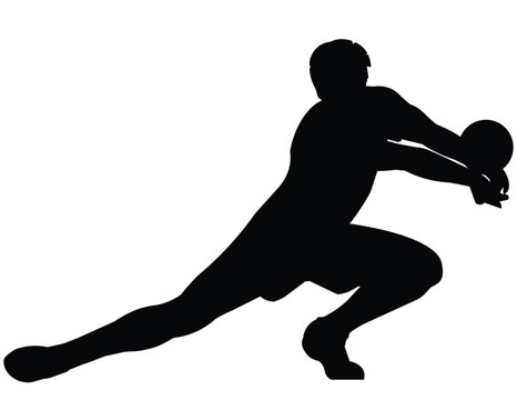recommend clip art: Black silhouette of a volleyball player who crouches down and hits the ball