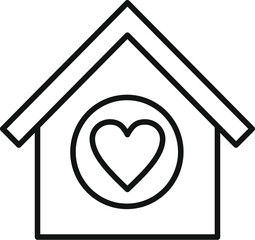 Simplistic line drawing of a house with a heart in the center, symbolizing love and home