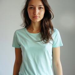 Fototapeta premium Mint t-shirt with a round neckline, solid color, white background