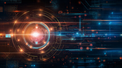 A blue and black computer chip with a blue gear on it