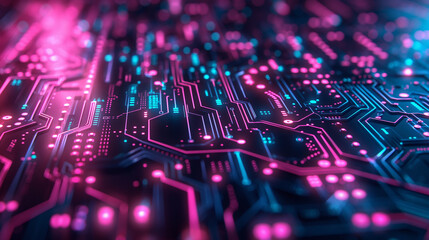Obraz premium A computer chip is shown in a neon color scheme
