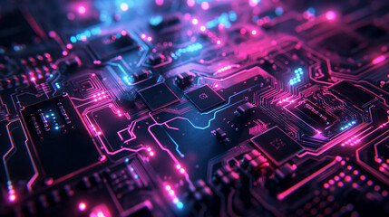 Fototapeta premium A computer chip is shown in a neon color scheme