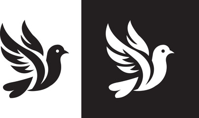 Bird Logo, simple dove logo black and white flat style