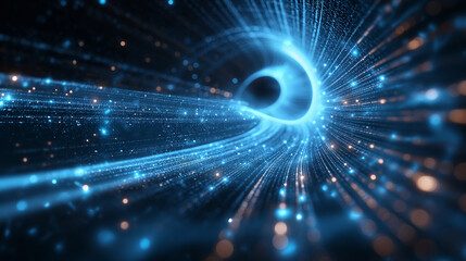 Obraz premium A bright blue and orange light is shooting out of a tunnel