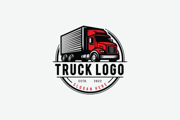 box truck logo, badge emblem style, modern trucking and transport logo