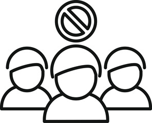 A linear icon depicting three stylized people with a 'no' symbol, indicating no gatherings