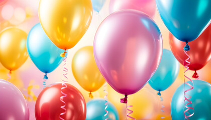 Multicolored  Balloons on colorful copy space Birthday background