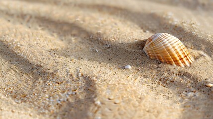 Closeup of sand texture with a seashell, Natural, Earth tones, Photography, Sharp focus and realistic