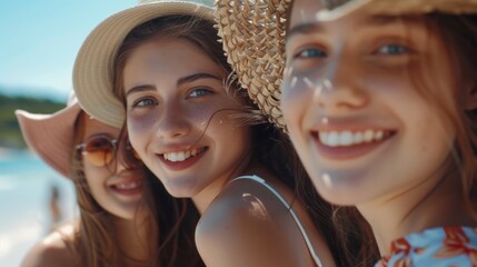 Group of women standing together on a beach. Suitable for lifestyle and friendship concepts - Powered by Adobe
