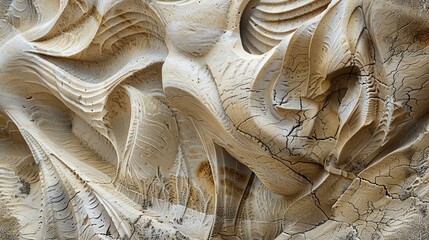 Detailed view of a sand sculpture, Artistic, Neutral colors, Highresolution, Intricate and expressive