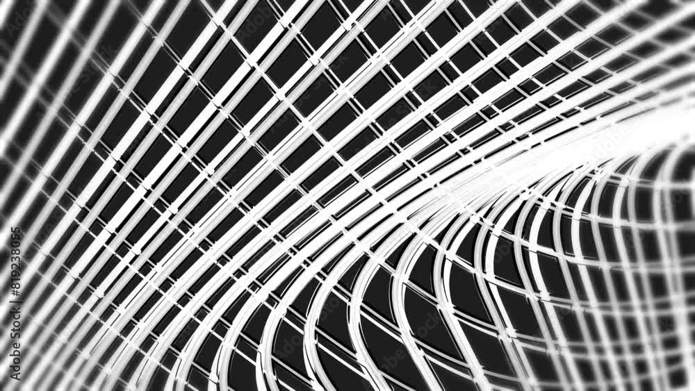 Poster seamless flowing wavy chromed repeat stripes design background loop. dark style looped animation. bl