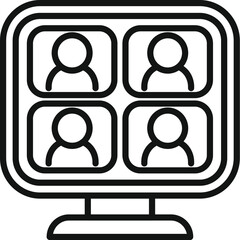 Symmetrical and minimalist online meeting icon illustration in vector format for user icons on digital screens, conference calls, webinars, and remote work