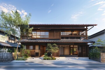 Obraz premium Beautiful modern house exterior with grass field Modern residential district