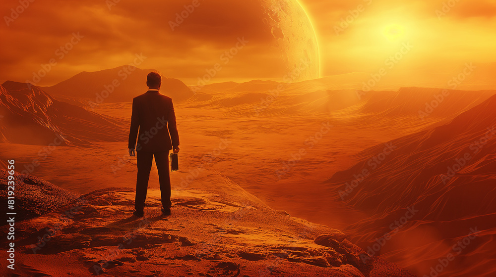 Canvas Prints three astronauts are walking across a desert planet