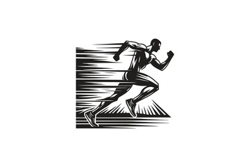 running athlete logo, vector silhouette