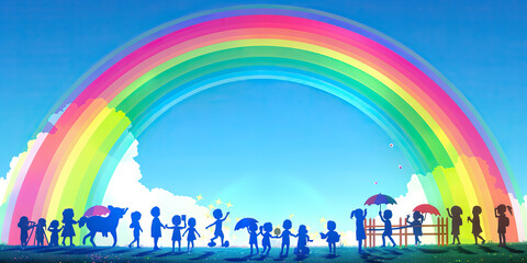 Happy and Colorful Playground Illuminated by a Vibrant Rainbow