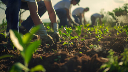 men are planting trees and watering them to help increase oxygen in the air and reduce global warming, Save world save life and Plant a tree