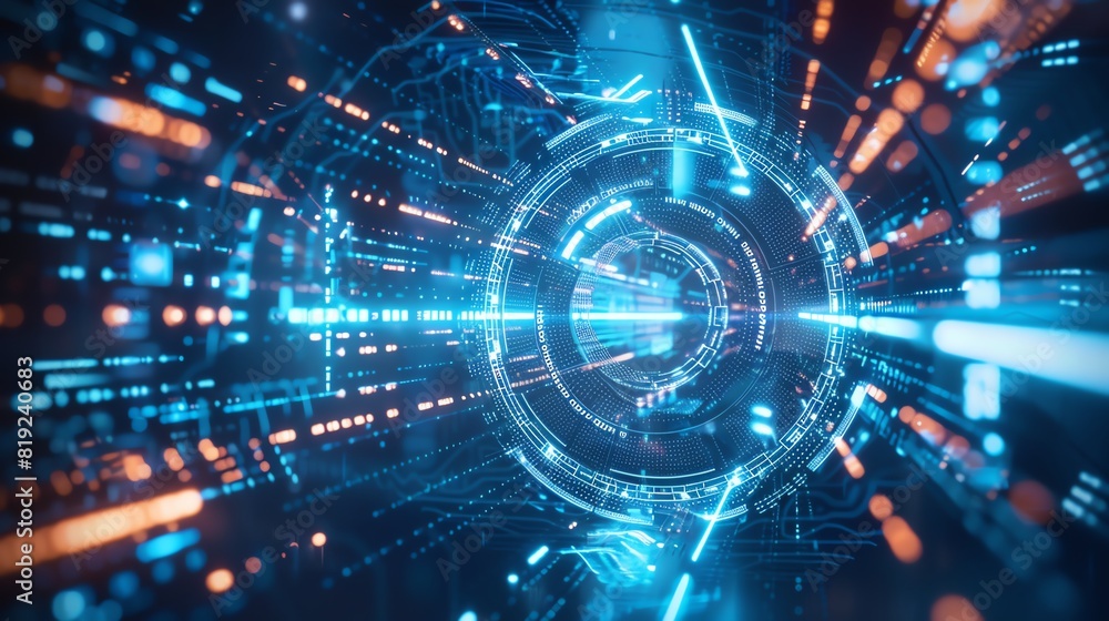 Poster futuristic digital technology concept with glowing lights and data streams, representing high-speed 