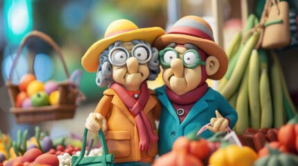 Modeling clay character. Couple shopping