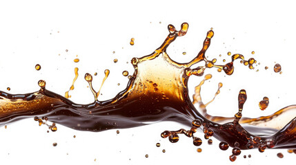 Closeup of abstract liquid, brown coffee splash isolated on white background