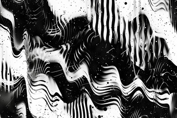 white noise pattern with abstract background with black and white lines and shapes, glitch art style, fluid and organic shapes, illustration // ai-generated 