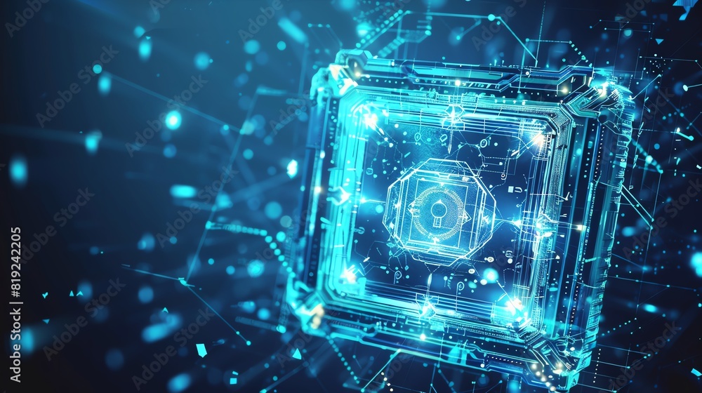 Poster futuristic digital circuit board with glowing blue elements, representing advanced technology and ar