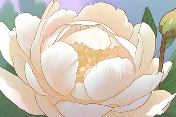 A close-up photo of a white Peony with blurred background, White flower background, Animation