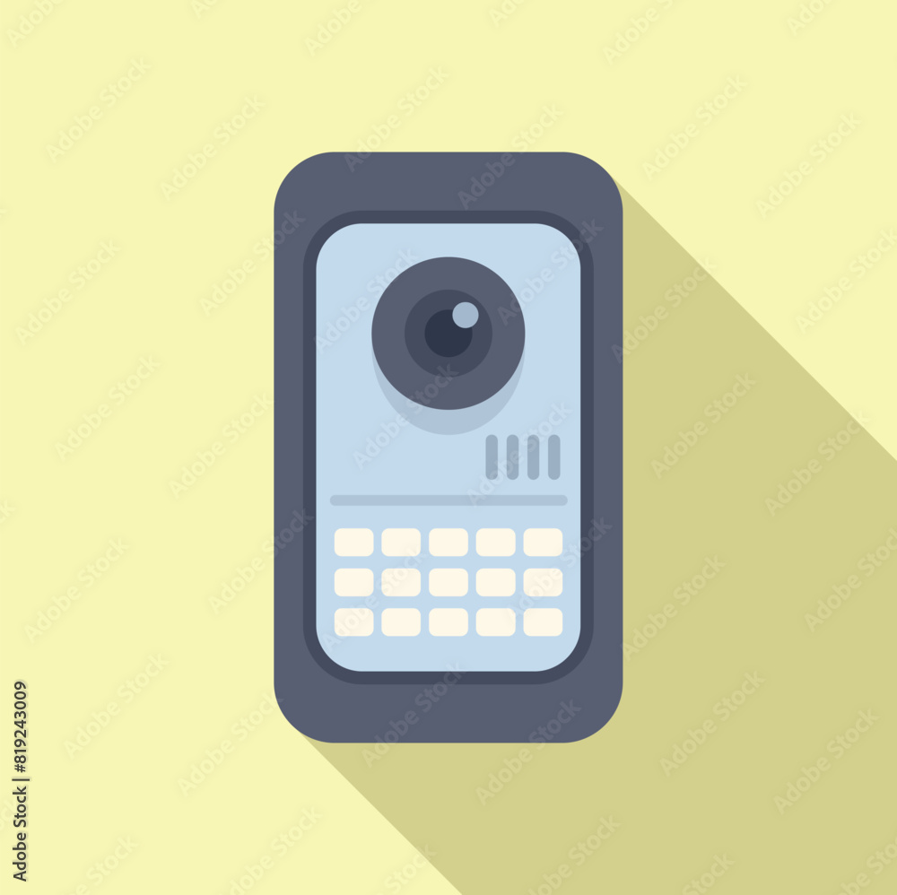 Poster modern flat design conceptual vector of a classic cellphone with keypad and screen on a pastel backg