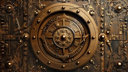 Fototapeta premium Intricate golden clockwork mechanism with gears and cogs in steampunk style, showcasing detailed mechanical engineering and vintage design.