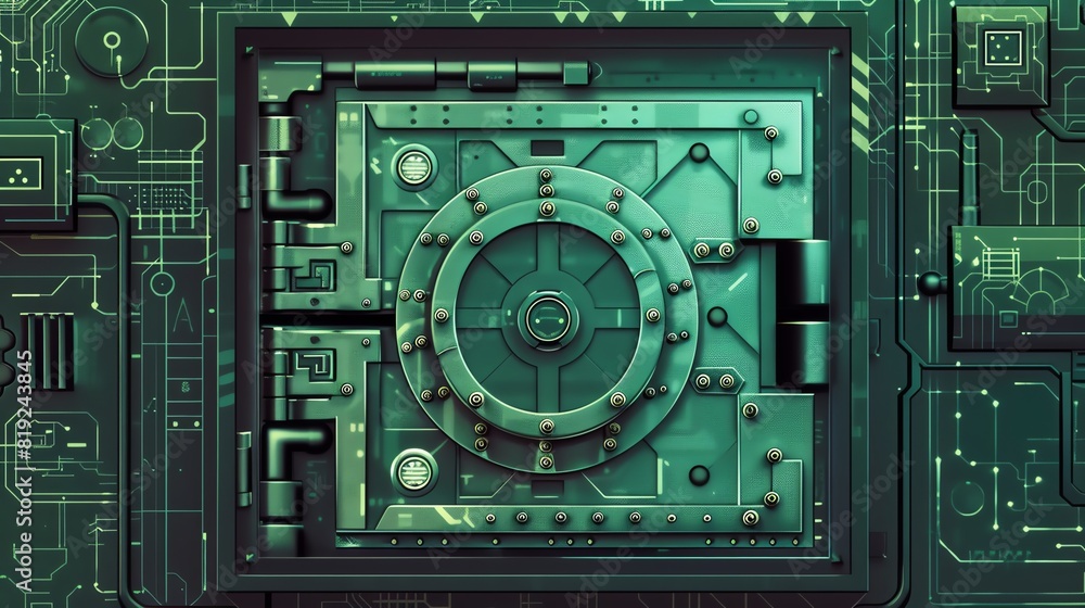 Poster High-tech secure vault door with intricate circuitry design, representing data security and advanced technology.