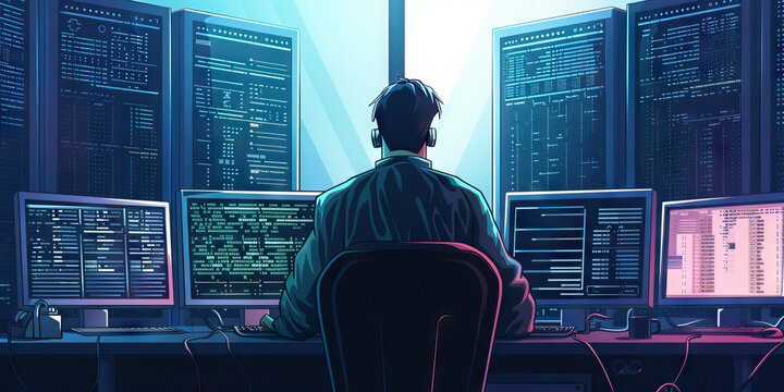 A programmer sits in awe before their newly built supercomputer, humming with immense computational power and potential. 