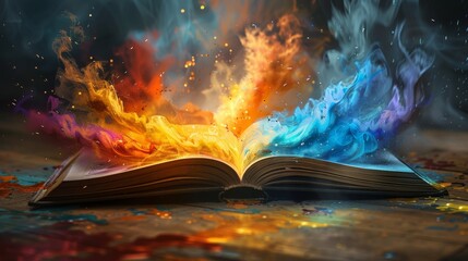Colorful flames bursting from open book