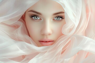 Elegant European Woman in Silk for Beauty Treatment